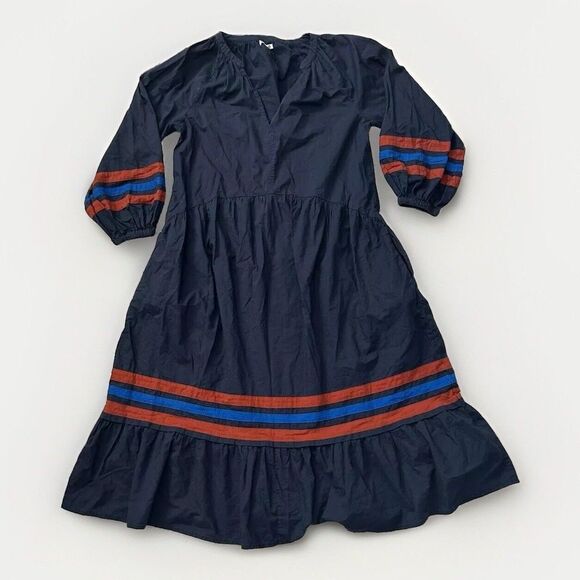 Anthropologie Sundry‎ Varsity Stripe Midi Dress Navy Blue Cotton Size 0/XS - Picture 3 of 9